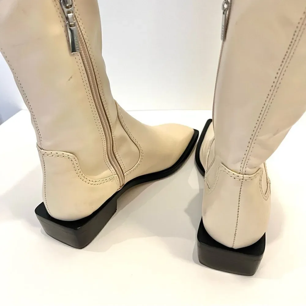 Schutz Guily Up Stretch Napa Leather Over the Knee‎ Boots in Eggshell 5, NWOB